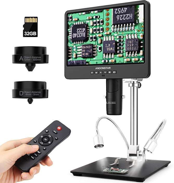 Andonstar AD249S-M 10.1 Inch HDMI Digital Microscope 2000x for Adults, 3 Lens 2160P UHD Video Record, Soldering Microscope for Electronics Repair, Error Coins, Pro Boom Arm Stand, Windows Compatible - Image 1
