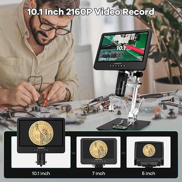 Andonstar AD249S-M 10.1 Inch HDMI Digital Microscope 2000x for Adults, 3 Lens 2160P UHD Video Record, Soldering Microscope for Electronics Repair, Error Coins, Pro Boom Arm Stand, Windows Compatible - Image 4