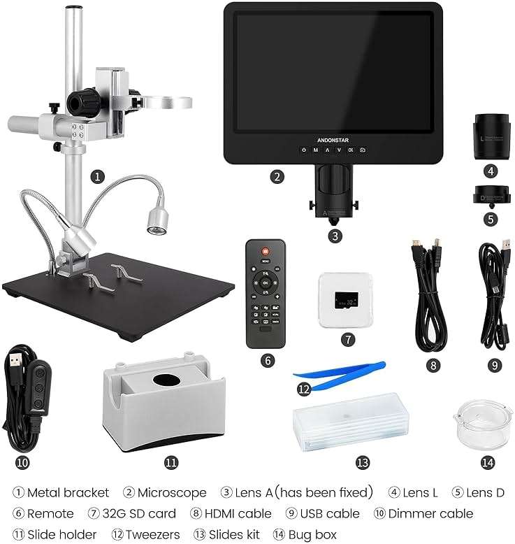 Andonstar AD249S-M 10.1 Inch HDMI Digital Microscope 2000x for Adults, 3 Lens 2160P UHD Video Record, Soldering Microscope for Electronics Repair, Error Coins, Pro Boom Arm Stand, Windows Compatible - Image 8