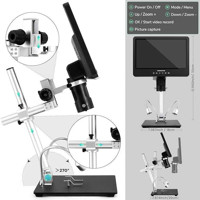 Andonstar AD249S-M 10.1 Inch HDMI Digital Microscope 2000x for Adults, 3 Lens 2160P UHD Video Record, Soldering Microscope for Electronics Repair, Error Coins, Pro Boom Arm Stand, Windows Compatible - Image 9