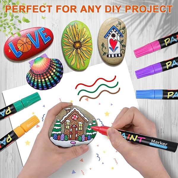 IVSUN Paint Pens Paint Markers, 20 Colors Oil-Based Waterproof Marker Pen Set, Never Fade Quick Dry and Permanent, Works on Rocks Painting, Wood, Fabric, Plastic, Canvas, Glass, Mugs, DIY Craft - Image 6