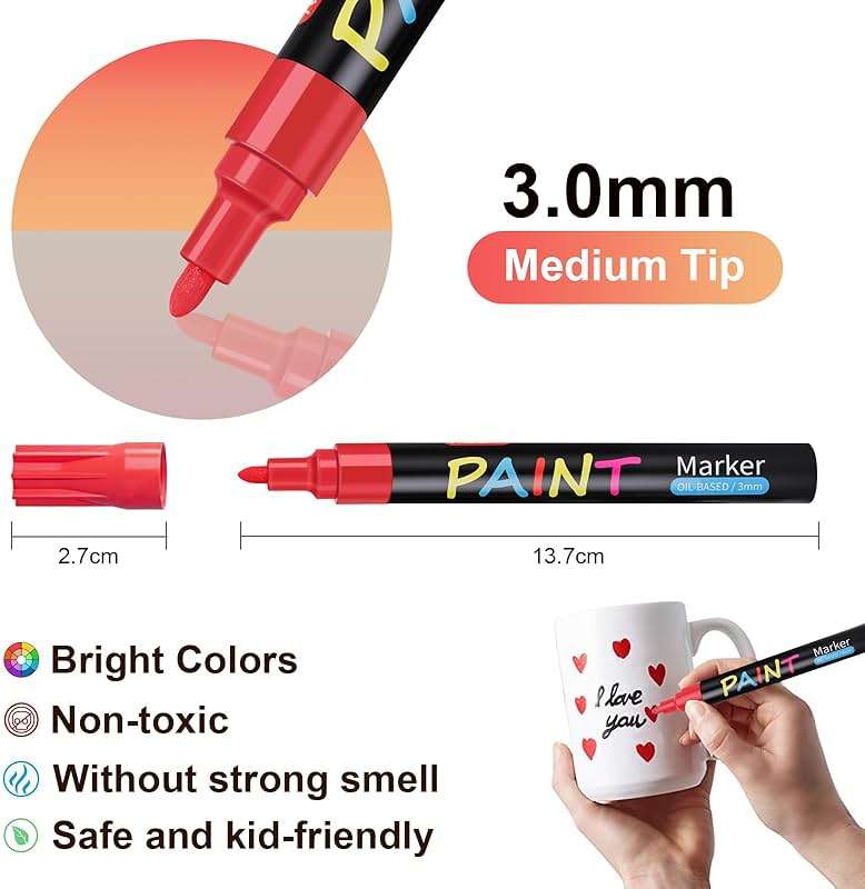 IVSUN Paint Pens Paint Markers, 20 Colors Oil-Based Waterproof Marker Pen Set, Never Fade Quick Dry and Permanent, Works on Rocks Painting, Wood, Fabric, Plastic, Canvas, Glass, Mugs, DIY Craft - Image 7