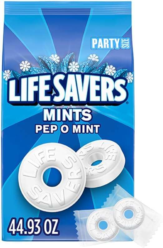 LIFE SAVERS Pep-O-Mint Peppermint Hard Candy Individually Wrapped, Party Size Bulk Hard Candy, 2.8 LB Bag - Image 1