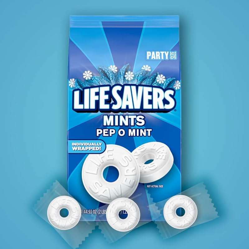 LIFE SAVERS Pep-O-Mint Peppermint Hard Candy Individually Wrapped, Party Size Bulk Hard Candy, 2.8 LB Bag - Image 4