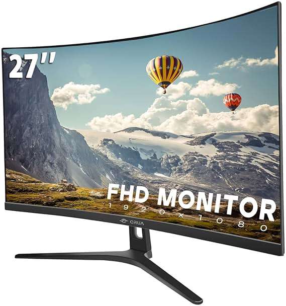 CRUA 27" Curved Monitor, FHD(1920x1080P) VA Panel, 100HZ, 120% sRGB Professional Computer Monitor, Narrow Bezels on Three Sides, Blue Light Filter, Office and Dormitory(HDMI, VGA)-Black - Image 2
