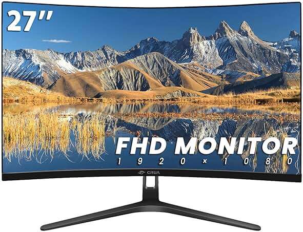 CRUA 27" Curved Monitor, FHD(1920x1080P) VA Panel, 100HZ, 120% sRGB Professional Computer Monitor, Narrow Bezels on Three Sides, Blue Light Filter, Office and Dormitory(HDMI, VGA)-Black - Image 3