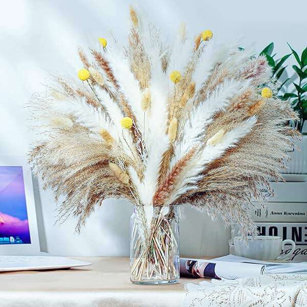 100PCS Natural Dried Pampas Grass Decor - 17.5" Fluffy Pampas Grass Bouquet - Boho Home Decor Dried Flowers for Wedding Floral Room Home Party Table Decorations - Image 2