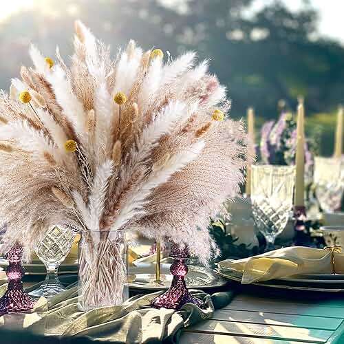 100PCS Natural Dried Pampas Grass Decor - 17.5" Fluffy Pampas Grass Bouquet - Boho Home Decor Dried Flowers for Wedding Floral Room Home Party Table Decorations - Image 5