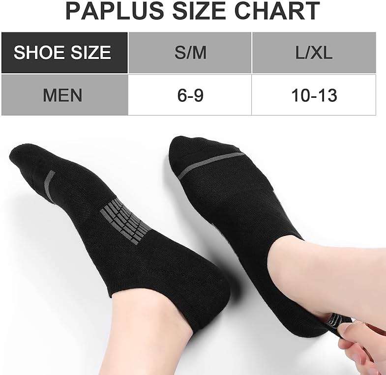 PAPLUS No Show Socks Men 6 Pairs, Non Slip Cushioned Athletic Low Cut Socks with Arch Support - Image 2
