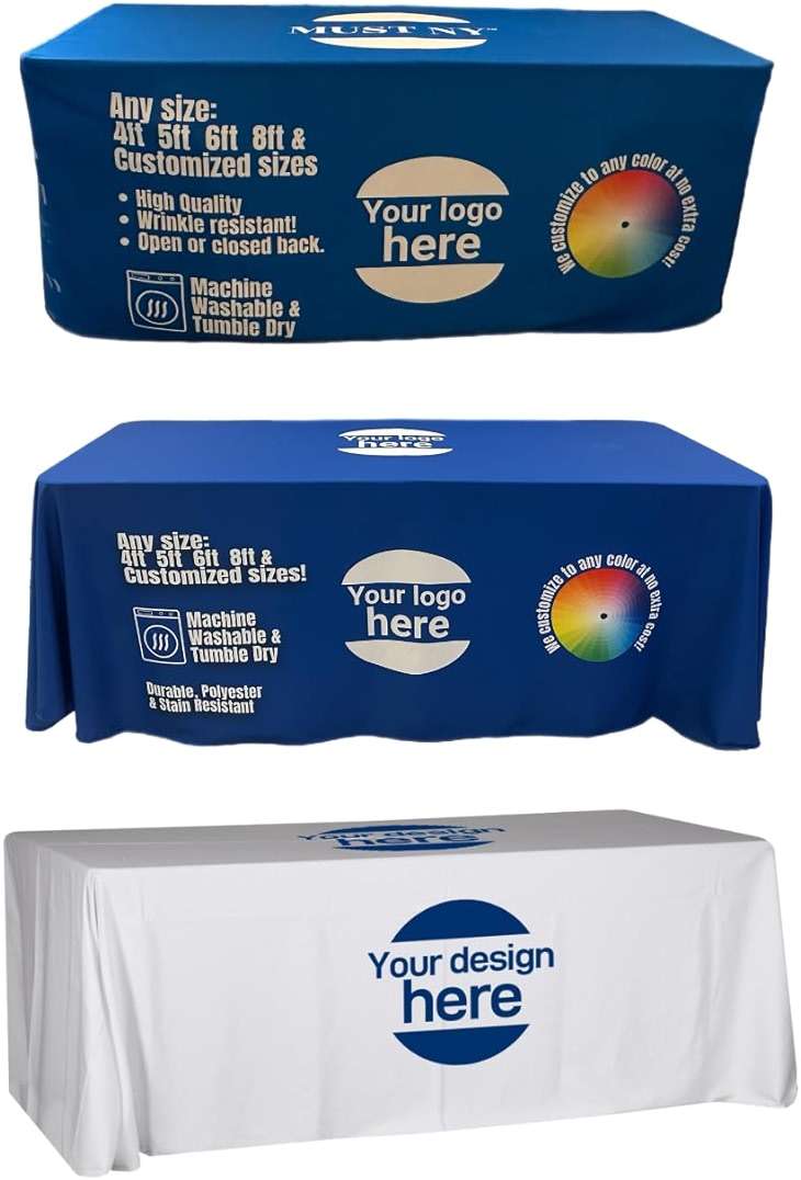 MUST NY Personalized Customized with Logo Table Cloth 4FT 6 FT 8 FT Table for Tradeshow Events Birthday Wedding Anniversary Tradeshow Mantel Personalizado (6FT 30 x 72" x 30" Open Back) - Image 1