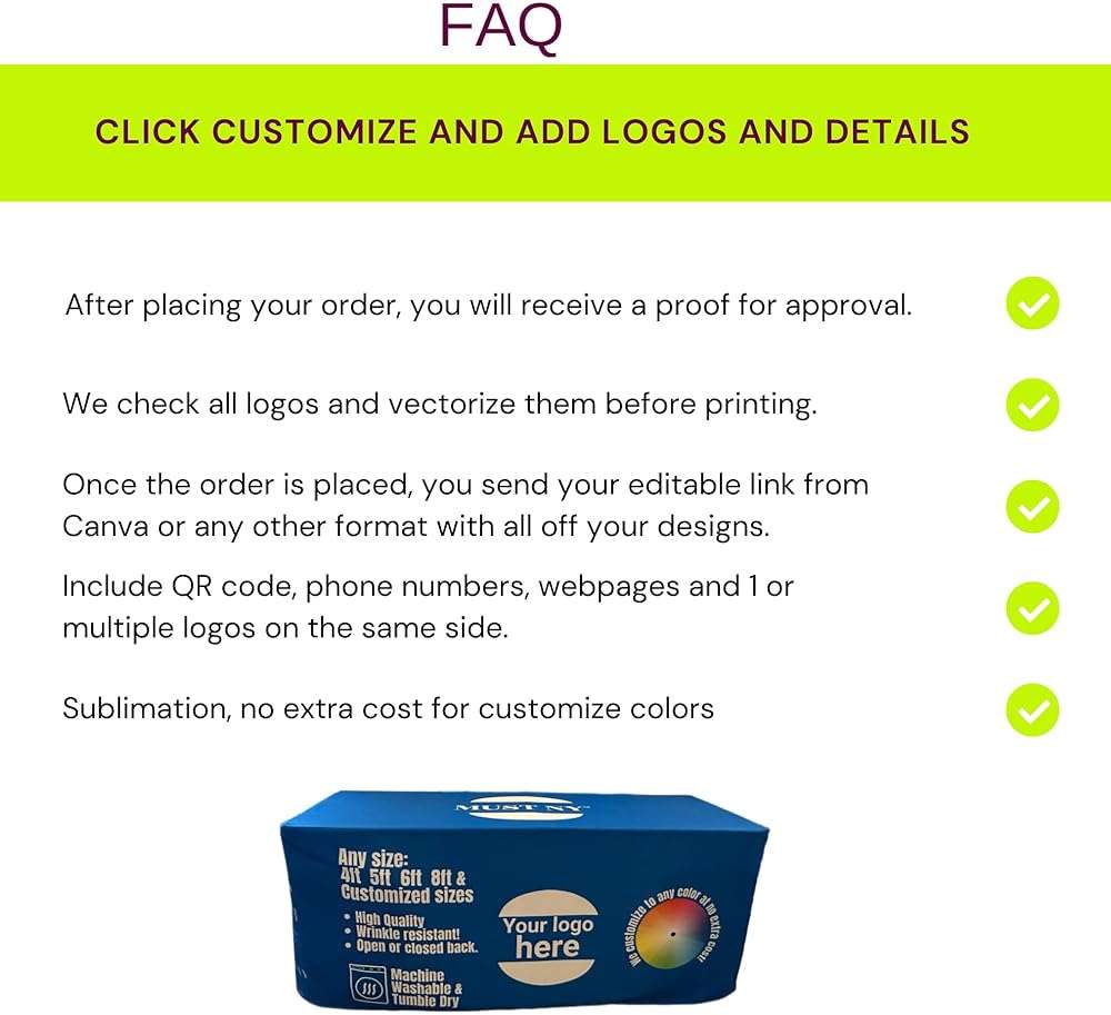 MUST NY Personalized Customized with Logo Table Cloth 4FT 6 FT 8 FT Table for Tradeshow Events Birthday Wedding Anniversary Tradeshow Mantel Personalizado (6FT 30 x 72" x 30" Open Back) - Image 3