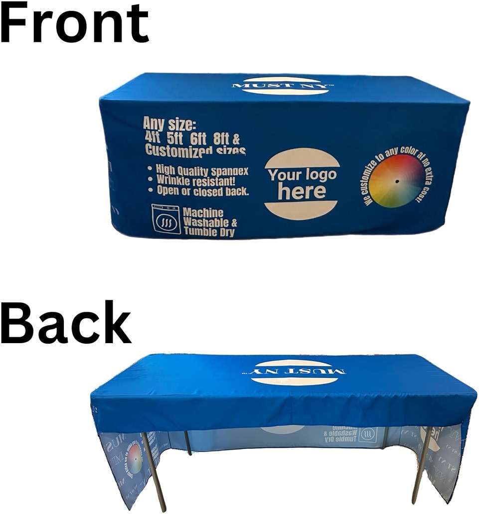 MUST NY Personalized Customized with Logo Table Cloth 4FT 6 FT 8 FT Table for Tradeshow Events Birthday Wedding Anniversary Tradeshow Mantel Personalizado (6FT 30 x 72" x 30" Open Back) - Image 4