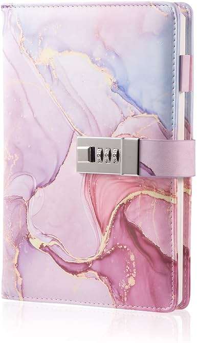 LMTNNB Marble Diary with Lock for Girls and Women, A5 Leather Locked Journal for Teen Girls, Secret Cute Password Lock Notebooks with Pen Holder for Travel Diary Office Notepad - Image 1