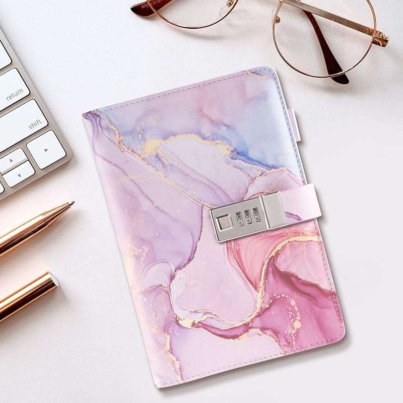 LMTNNB Marble Diary with Lock for Girls and Women, A5 Leather Locked Journal for Teen Girls, Secret Cute Password Lock Notebooks with Pen Holder for Travel Diary Office Notepad - Image 2
