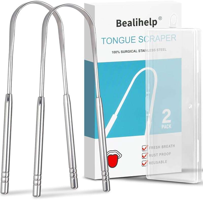 2 Pack Tongue Scraper, 100% Surgical 304 Stainless Steel Tongue Cleaner for Adults And Kids, Professional Tongue Brush for Oral Care, Improve Bad Breath and Fresh Breath - Image 1