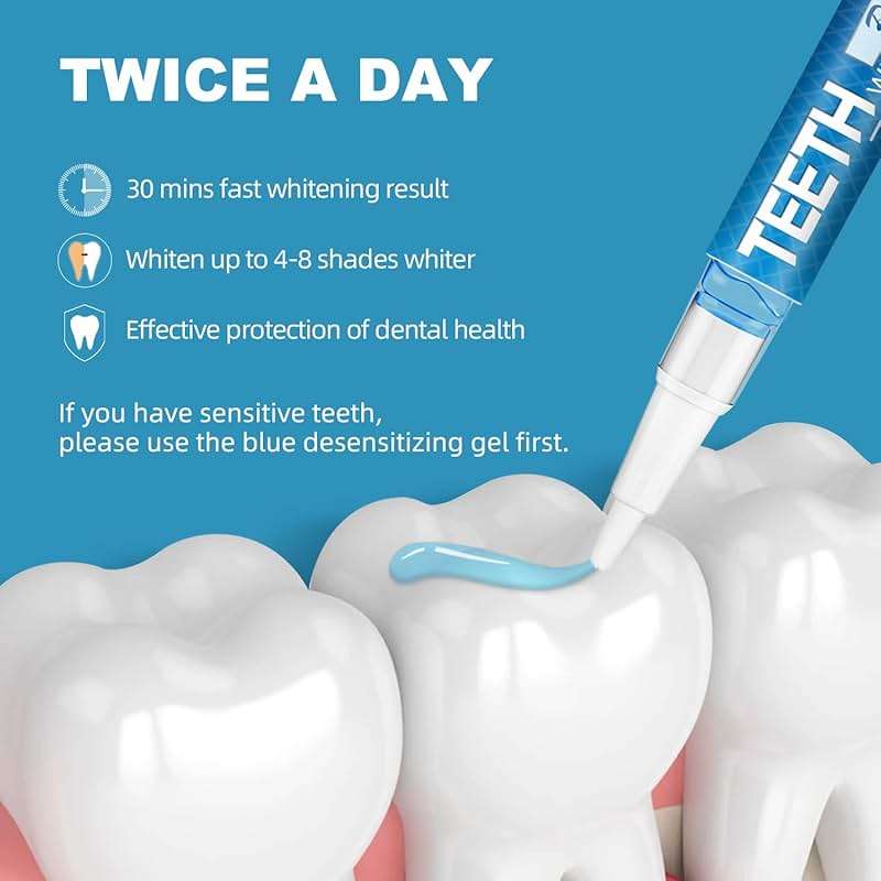 Teeth Whitening Pen 4+1(5 Pack), 70+ Treatments, Use Twice a Day Up to 1-6 Shade Whiter in 1-2 Weeks, 4 Whitening Pens plus 1 Desensitizing Pen, Effective, Painless and Enamel Safe Teeth Whitening Gel - Image 3