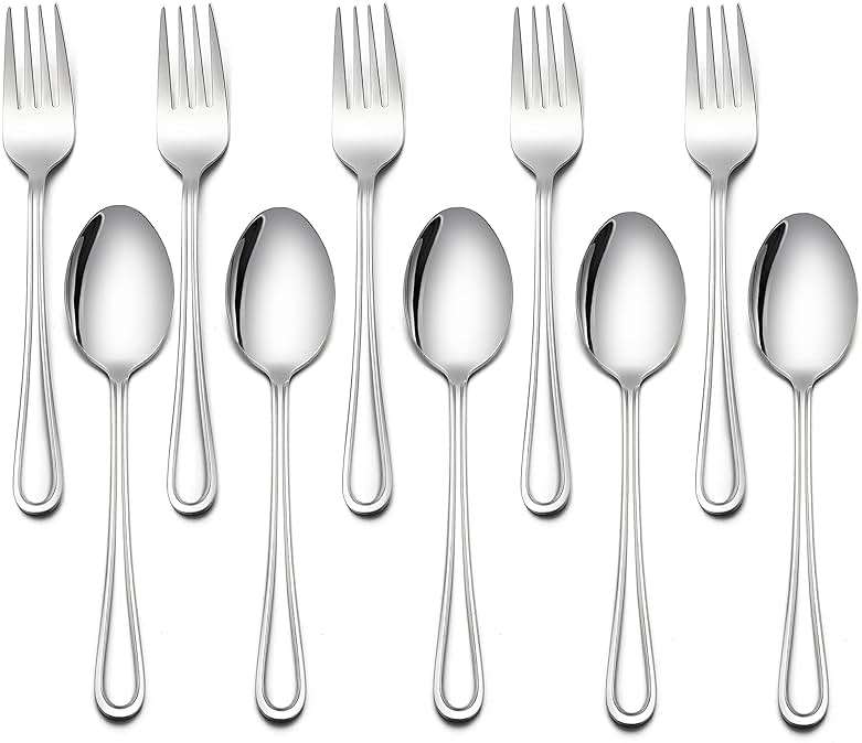 LIANYU 10-Piece Children Silverware Set, Kids Forks and Spoons Silverware Set, Stainless Steel Toddler Utensils Flatware, Child Cutlery for Home Preschools, Dishwasher Safe - Image 1
