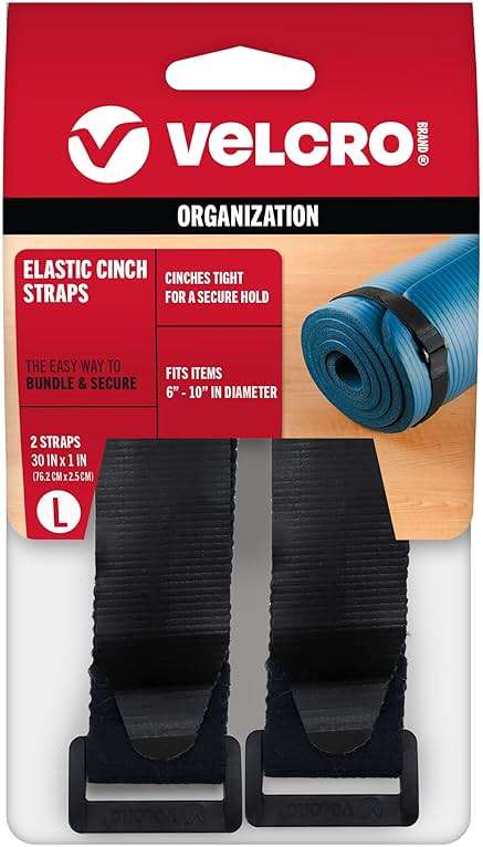 VELCRO Brand All-Purpose Elastic Straps | Strong & Reusable | Perfect for Fastening Wires & Organizing Cords | Black, 30in x 1in | 2 Count - Image 1