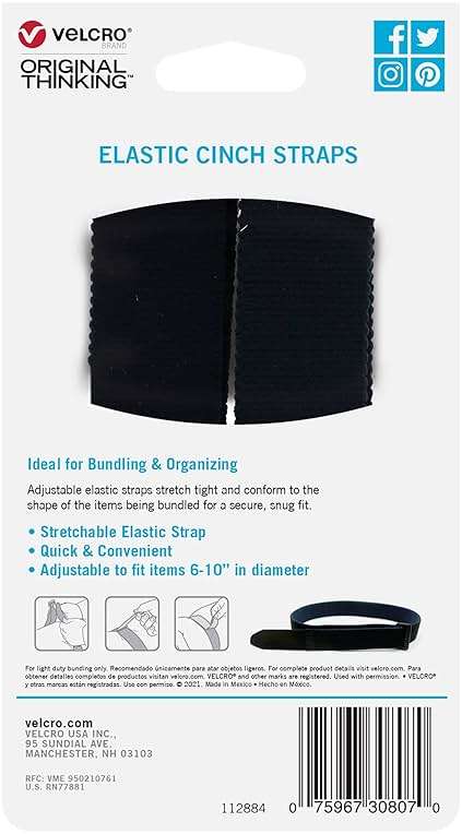 VELCRO Brand All-Purpose Elastic Straps | Strong & Reusable | Perfect for Fastening Wires & Organizing Cords | Black, 30in x 1in | 2 Count - Image 8