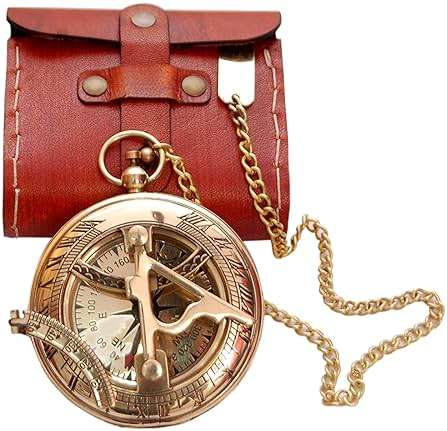 Vintage Brass Sundial Compass with Leather Case – Antique Nautical Marine Pocket Compass, Classic Navigation Tool for Hiking Camping, Unique Gift for Men, Father, Husband & Explorer - Image 1