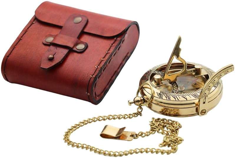 Vintage Brass Sundial Compass with Leather Case – Antique Nautical Marine Pocket Compass, Classic Navigation Tool for Hiking Camping, Unique Gift for Men, Father, Husband & Explorer - Image 3