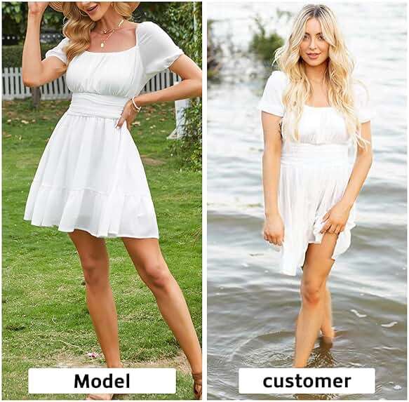 EXLURA Women's 2026 Summer Short Puff Sleeve Casual Short Mini Dresses Tie Back Square Neck A-Line Sundress - Image 3