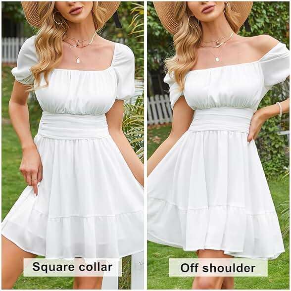 EXLURA Women's 2026 Summer Short Puff Sleeve Casual Short Mini Dresses Tie Back Square Neck A-Line Sundress - Image 5