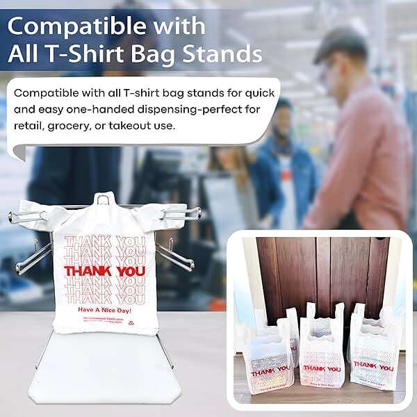 YoYoRain 100 Count White Thank You T-Shirt Bags, 11 x 6 x 21 in | Durable HDPE with handles, Thank You print, disposable carryout sacks for grocery, retail and takeout - Image 7
