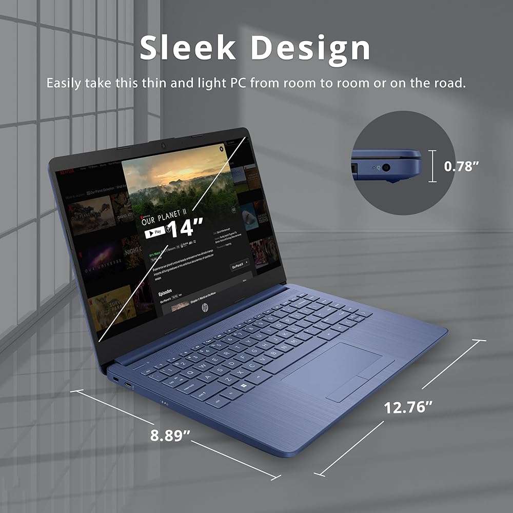 HP 14" HD Laptop, Windows 11, Intel Celeron Dual-Core Processor Up to 2.60GHz, 4GB RAM, 64GB SSD, Webcam, Dale Blue (Renewed) - Image 6