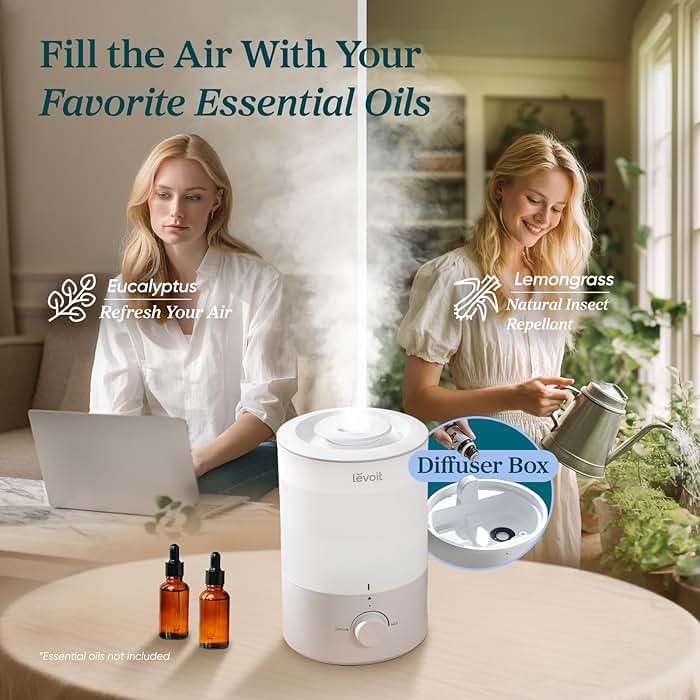 LEVOIT - Humidifiers for Bedroom - Quiet (3L Water Tank) - Cool Mist/Top Fill/Essential Oil Diffuser/25Watt - Home/Large Room - 360° Nozzle - Rapid Ultrasonic Humidification for Baby Nursery/Plant - Image 4