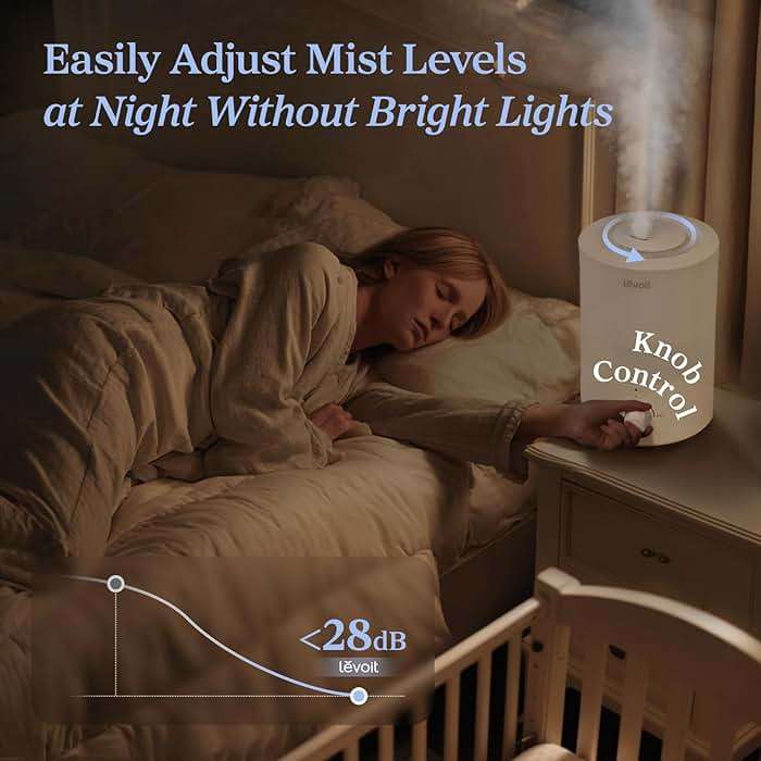 LEVOIT - Humidifiers for Bedroom - Quiet (3L Water Tank) - Cool Mist/Top Fill/Essential Oil Diffuser/25Watt - Home/Large Room - 360° Nozzle - Rapid Ultrasonic Humidification for Baby Nursery/Plant - Image 5