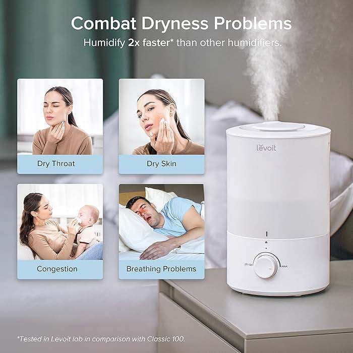 LEVOIT - Humidifiers for Bedroom - Quiet (3L Water Tank) - Cool Mist/Top Fill/Essential Oil Diffuser/25Watt - Home/Large Room - 360° Nozzle - Rapid Ultrasonic Humidification for Baby Nursery/Plant - Image 9