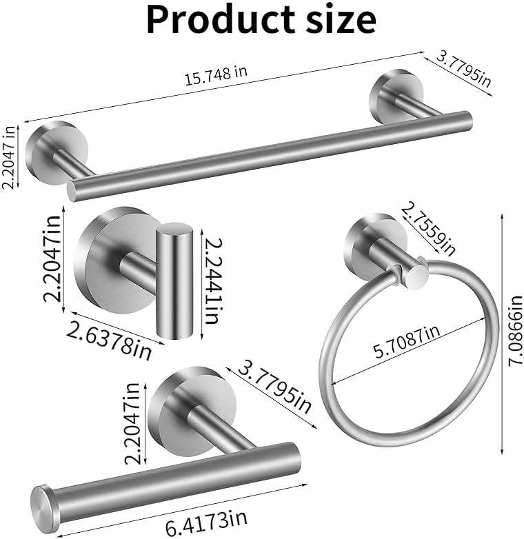 Hinmood Bathroom Hardware Set 10 Pieces, Stainless Steel Towel Bar Set Includes 16 inch Towel Bar, Towel Hook, Towel Ring Toilet Paper Holder - Image 2