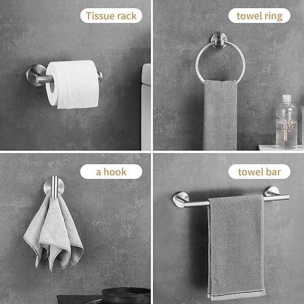 Hinmood Bathroom Hardware Set 10 Pieces, Stainless Steel Towel Bar Set Includes 16 inch Towel Bar, Towel Hook, Towel Ring Toilet Paper Holder - Image 3