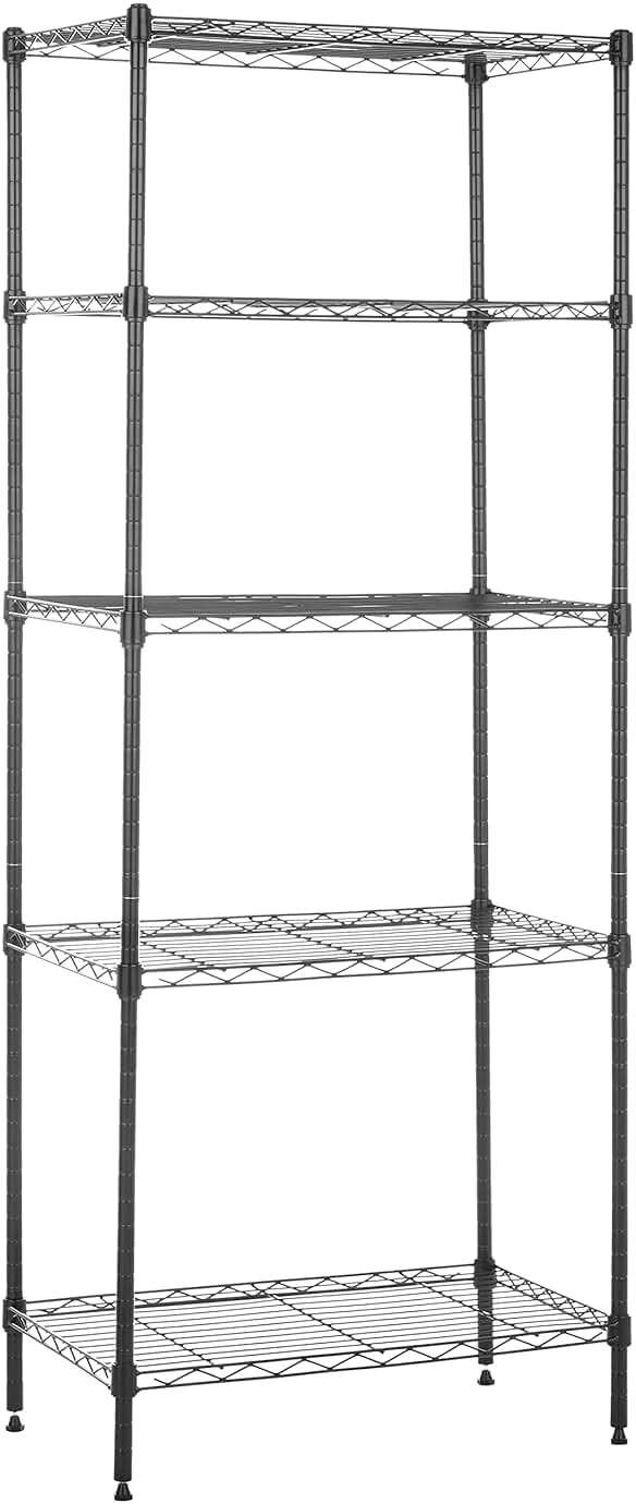 Amazon Basics 5-Shelf Multipurpose Adjustable Steel Garage Shelving Unit, Storage Rack for Kitchen, 200 lbs Per Shelf, Easy Assembly, 13.4"D x 23.2"W x 60"H, Black - Image 1