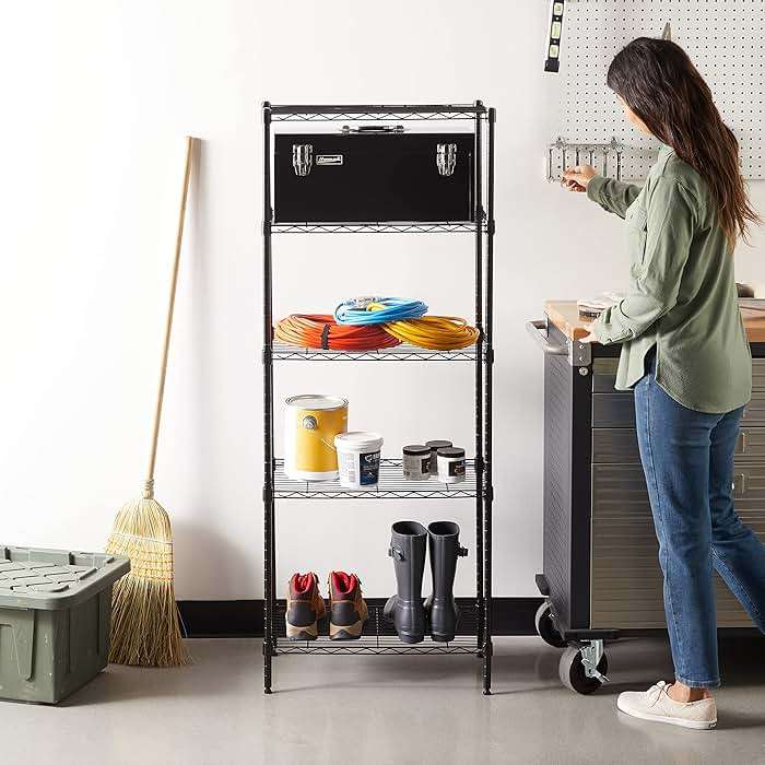Amazon Basics 5-Shelf Multipurpose Adjustable Steel Garage Shelving Unit, Storage Rack for Kitchen, 200 lbs Per Shelf, Easy Assembly, 13.4"D x 23.2"W x 60"H, Black - Image 2