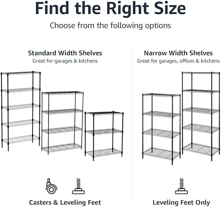 Amazon Basics 5-Shelf Multipurpose Adjustable Steel Garage Shelving Unit, Storage Rack for Kitchen, 200 lbs Per Shelf, Easy Assembly, 13.4"D x 23.2"W x 60"H, Black - Image 5