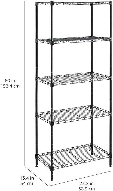 Amazon Basics 5-Shelf Multipurpose Adjustable Steel Garage Shelving Unit, Storage Rack for Kitchen, 200 lbs Per Shelf, Easy Assembly, 13.4"D x 23.2"W x 60"H, Black - Image 8