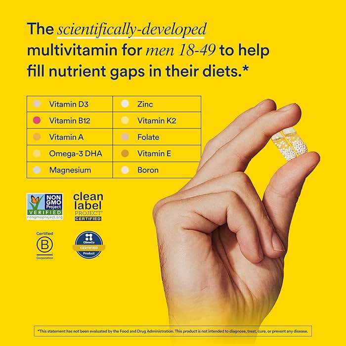 Ritual Men’s 18+ Daily Multivitamin - Key Essential Vitamins and Minerals to Support Energy, Muscle, Heart, Brain Health* - Including Zinc, D3, B12, A, K2 - Vegan - Mint - 60 Capsules - 30 Servings - Image 2