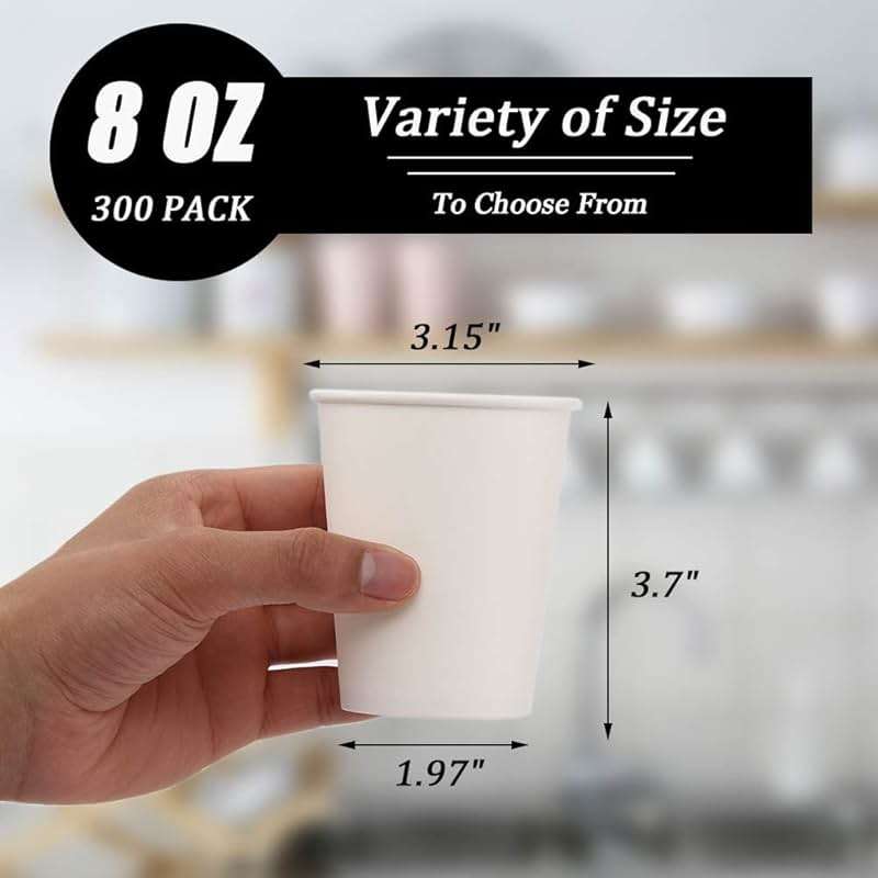 Lamosi 300 Pack Paper Cups 8 oz, Disposable Coffee Cups, Paper Coffee Cups 8 oz, White Hot/Cold Beverage Drinking Cup for Water Juice or Tea, Office Party Home Travel - Image 3