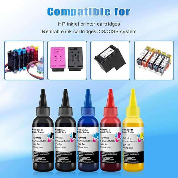 JoyPrinting Ink Refill Kit for HP Printer Cartridges HP 67 67XL 62 63 65 65XL 60 61 910 950 951 952 962 923 932 933 923 Refillable Ink Cartridges CISS System (100ml, Black, Cyan, Magenta, Yellow) - Image 3