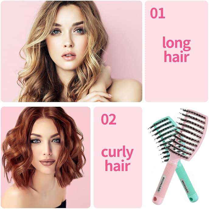 EKONAER 3 Pack Vented Quick Drying Massage Blow Detangler Brush,Boar Bristle Hair Brush Set-Curved,Detangling Hair Brush for Women Long,Thick, Thin, Curly(Green) - Image 2