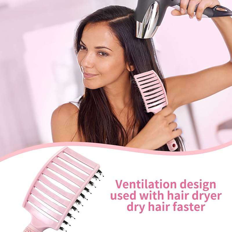 EKONAER 3 Pack Vented Quick Drying Massage Blow Detangler Brush,Boar Bristle Hair Brush Set-Curved,Detangling Hair Brush for Women Long,Thick, Thin, Curly(Green) - Image 4