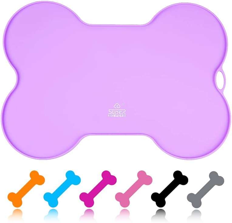 Super Design Dog Food Mat Dog Bowl Mat for Food and Water Silicone Non Spill Cat Feeding Mat Puppy Placemat Waterproof - 20.5" x 14.5", Purple - Image 1