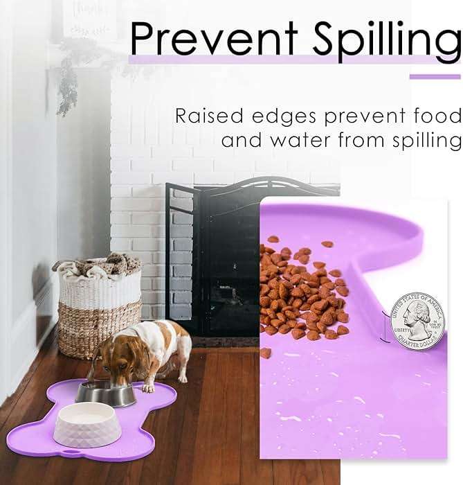 Super Design Dog Food Mat Dog Bowl Mat for Food and Water Silicone Non Spill Cat Feeding Mat Puppy Placemat Waterproof - 20.5" x 14.5", Purple - Image 3