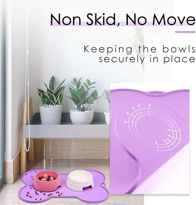 Super Design Dog Food Mat Dog Bowl Mat for Food and Water Silicone Non Spill Cat Feeding Mat Puppy Placemat Waterproof - 20.5" x 14.5", Purple - Image 4
