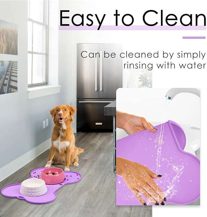 Super Design Dog Food Mat Dog Bowl Mat for Food and Water Silicone Non Spill Cat Feeding Mat Puppy Placemat Waterproof - 20.5" x 14.5", Purple - Image 5
