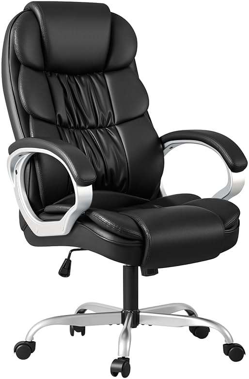 Homall Office Chair High Back Computer Desk Chair, PU Leather Adjustable Height Modern Executive Swivel Task Chair with Padded Armrests and Lumbar Support (Black) - Image 1