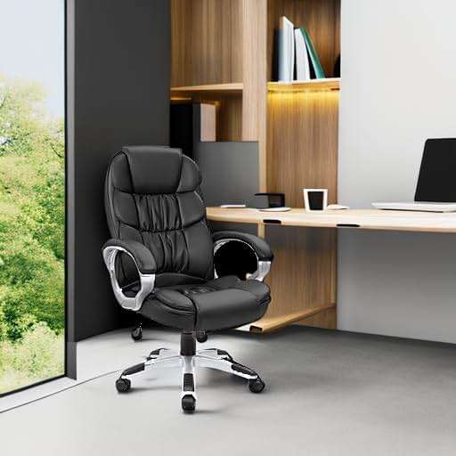 Homall Office Chair High Back Computer Desk Chair, PU Leather Adjustable Height Modern Executive Swivel Task Chair with Padded Armrests and Lumbar Support (Black) - Image 2