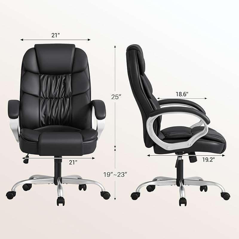 Homall Office Chair High Back Computer Desk Chair, PU Leather Adjustable Height Modern Executive Swivel Task Chair with Padded Armrests and Lumbar Support (Black) - Image 3